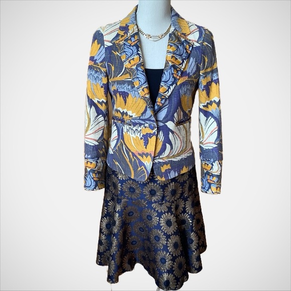TORY BURCH Blue Floral Textured Jacket Size 4 - Picture 12 of 14